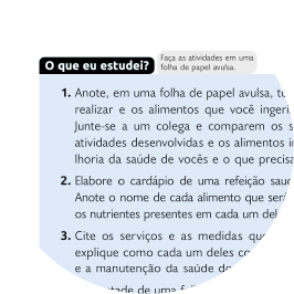 Recorte de uma página do livro com o título 'O que eu estudei?', e alguns tópicos em seguida.