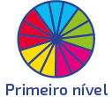 Ilustração. O primeiro nível é composto por uma figura circular dividida em 15 partes iguais: três partes azuis, três partes verdes, três partes rosas, três partes amarelas e três partes vermelhas.