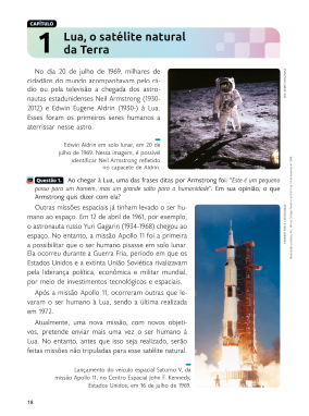 Página em miniatura do capítulo 3 com o título 'Lua, o satélite natural da Terra'. Página composta por fotografias e textos.