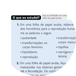 Recorte de uma página do livro com o título 'O que eu estudei?', e algumas questões em seguida.