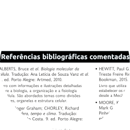 Recorte de uma página do livro com as referências bibliográficas comentadas.