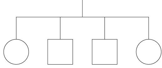 Ilustração de uma linha vertical se dividindo em mais linhas verticais através de uma linha horizontal, e chegando a formas geométricas.