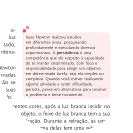 Recorte de uma página de um livro composto por textos dispostos em um retângulo, onde a palavra 'persistência' está destacada em negrito.