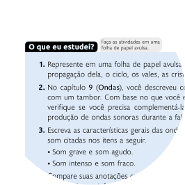 Recorte de uma página do livro com o título 'O que eu estudei?', e algumas questões em seguida.