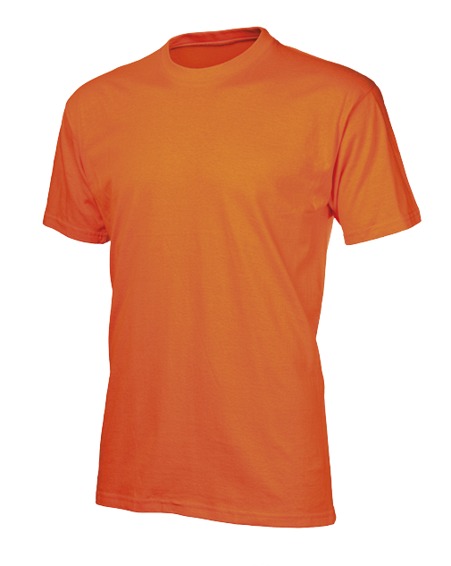 Fotografia. Uma camiseta de cor laranja com mangas curtas.