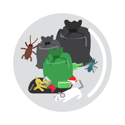Ilustração B. Destaque para os sacos de lixo amontoados.