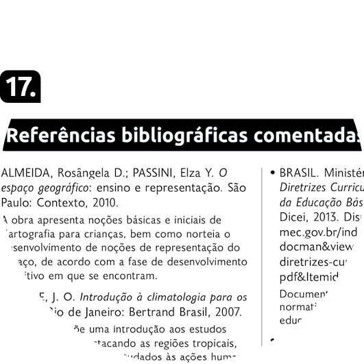 Página de referência 17 da seção Referências bibliográficas comentadas contendo uma lista.