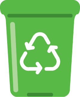 Ilustração. Uma lata de lixo verde com seta compondo um ciclo triangular.
