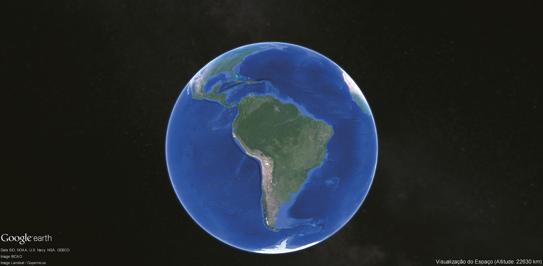 Fotografia E. Imagem de satélite. O planeta Terra com destaque para a América do Sul.