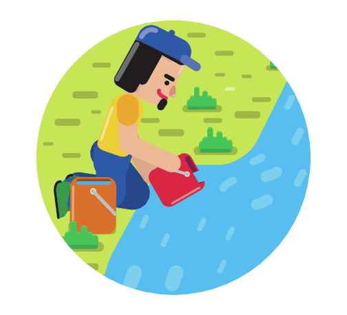 Ilustração A. Destaque para o homem recolhendo água no rio.