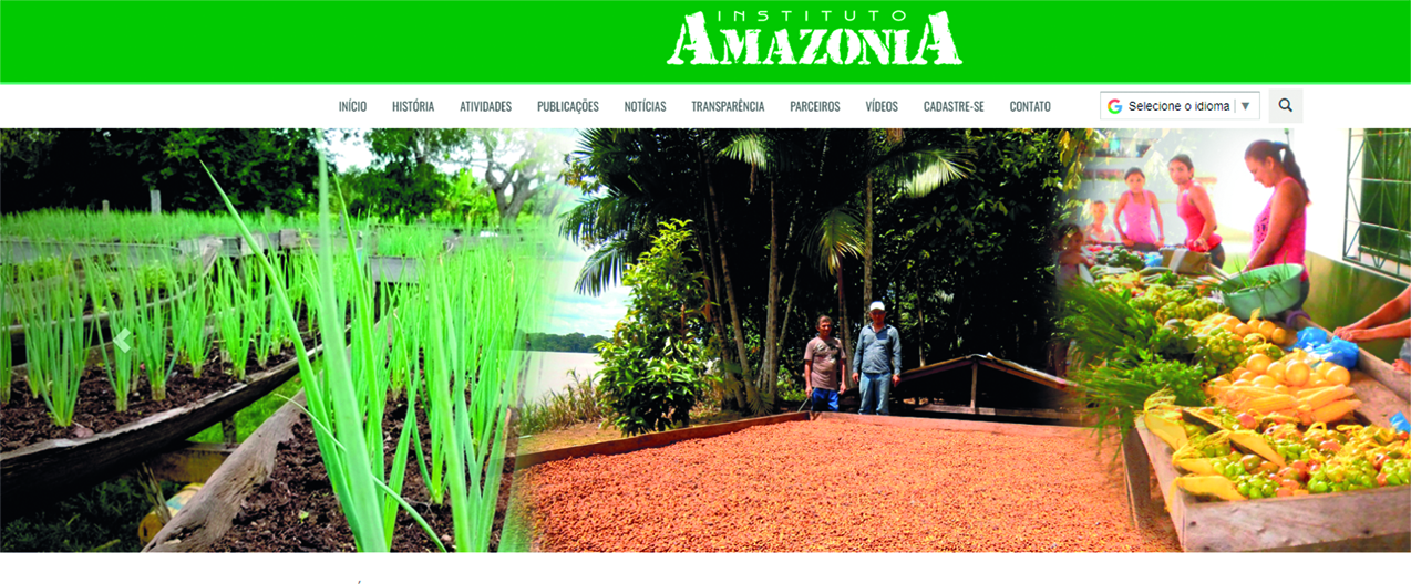 Página de um site com o título: Instituto Amazônia seguido por fotos.