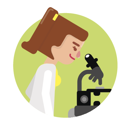 Ilustração 5. Uma mulher de jaleco observando um microscópio.