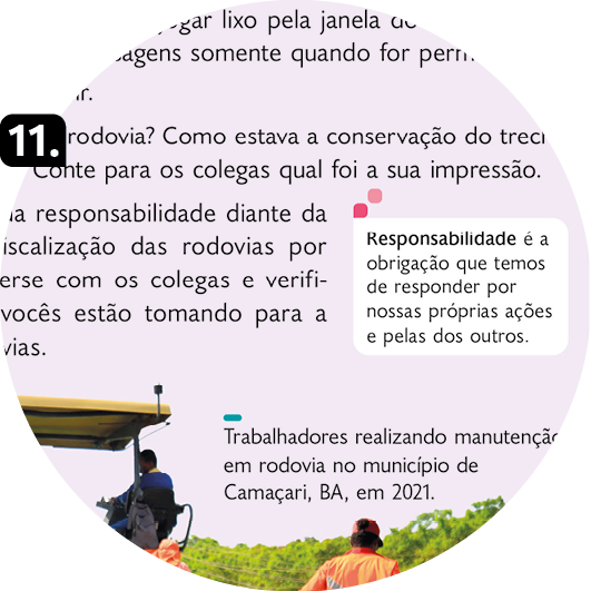 Página de referência 11 do boxe Competências socioemocionais com texto em um quadro lilás.