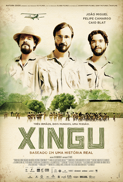 Capa de livro. Na parte inferior, o título: Xingu. Acima, foto de três homens olhando para frente.