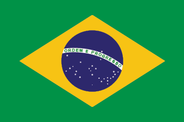 Bandeira do Brasil, composta por um retângulo verde, um losango amarelo e um círculo azul com uma faixa e estrelas.