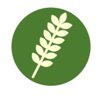 Ícone composto por um ramo de trigo em um círculo verde.