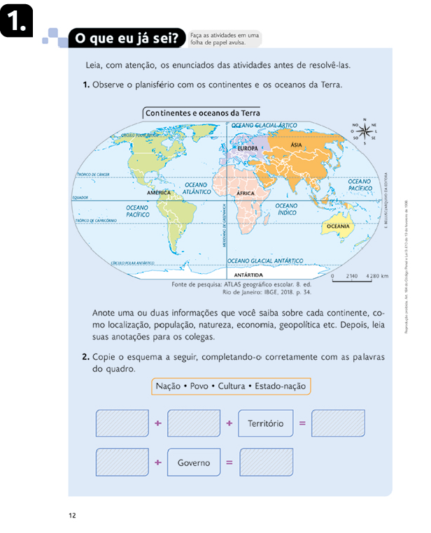 Página de referência 1 da seção O que eu já sei? com questões e mapa.