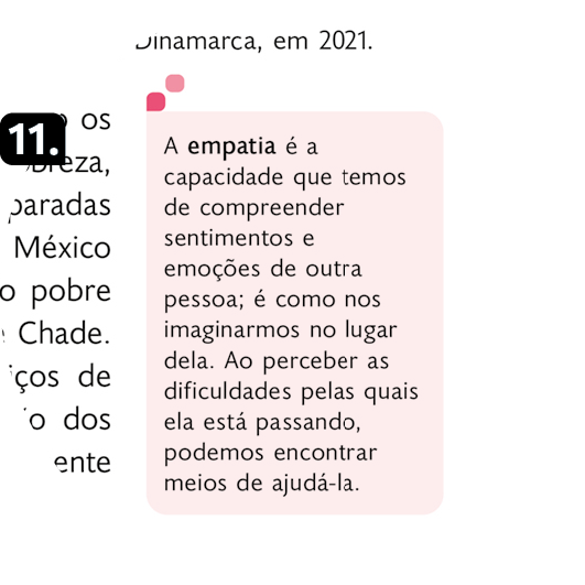 Página de referência 11 do boxe Competências socioemocionais com texto em um quadro rosado.