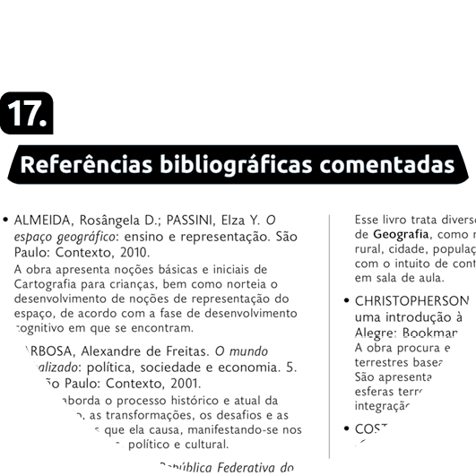 Página de referência 17 da seção Referências bibliográficas comentadas com uma lista.