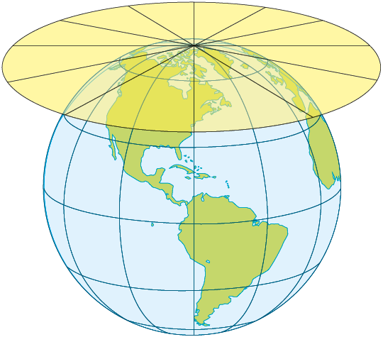 Ilustração A. Uma folha circular sobre o topo do globo terrestre.
