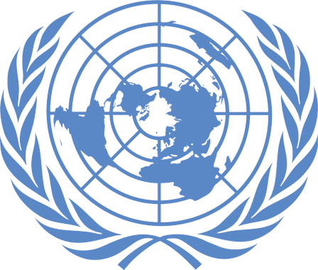 Símbolo da ONU composto pela figura de um globo terrestre com ramos de folhas ao lado dele.