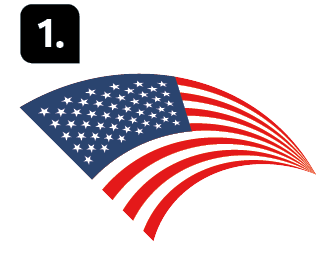 Número 1. Ilustração da bandeira dos Estados Unidos com a indicação Cone de cauda, Estados Unidos.