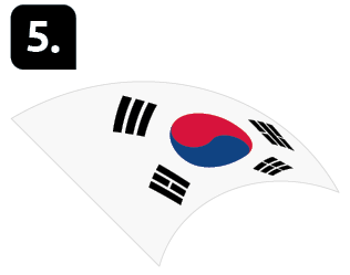 Número 5. Ilustração da bandeira da Coreia do Sul com a indicação: Fuselagem traseira, Coreia do Sul.