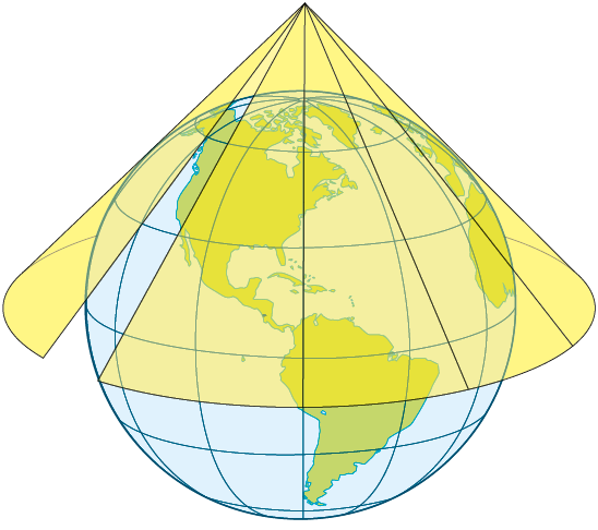 Ilustração A. Uma folha sobre o topo de um globo terrestre formando uma estrutura cônica.