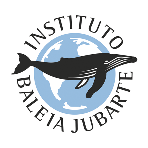 Logotipo INSTITUTO BALEIA JUBARTE composto por uma baleia sobre o globo terrestre.