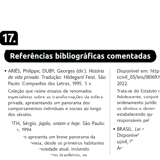 Ilustração. Exemplifica como será: 17. Referências bibliográficas comentadas, página composta por texto.