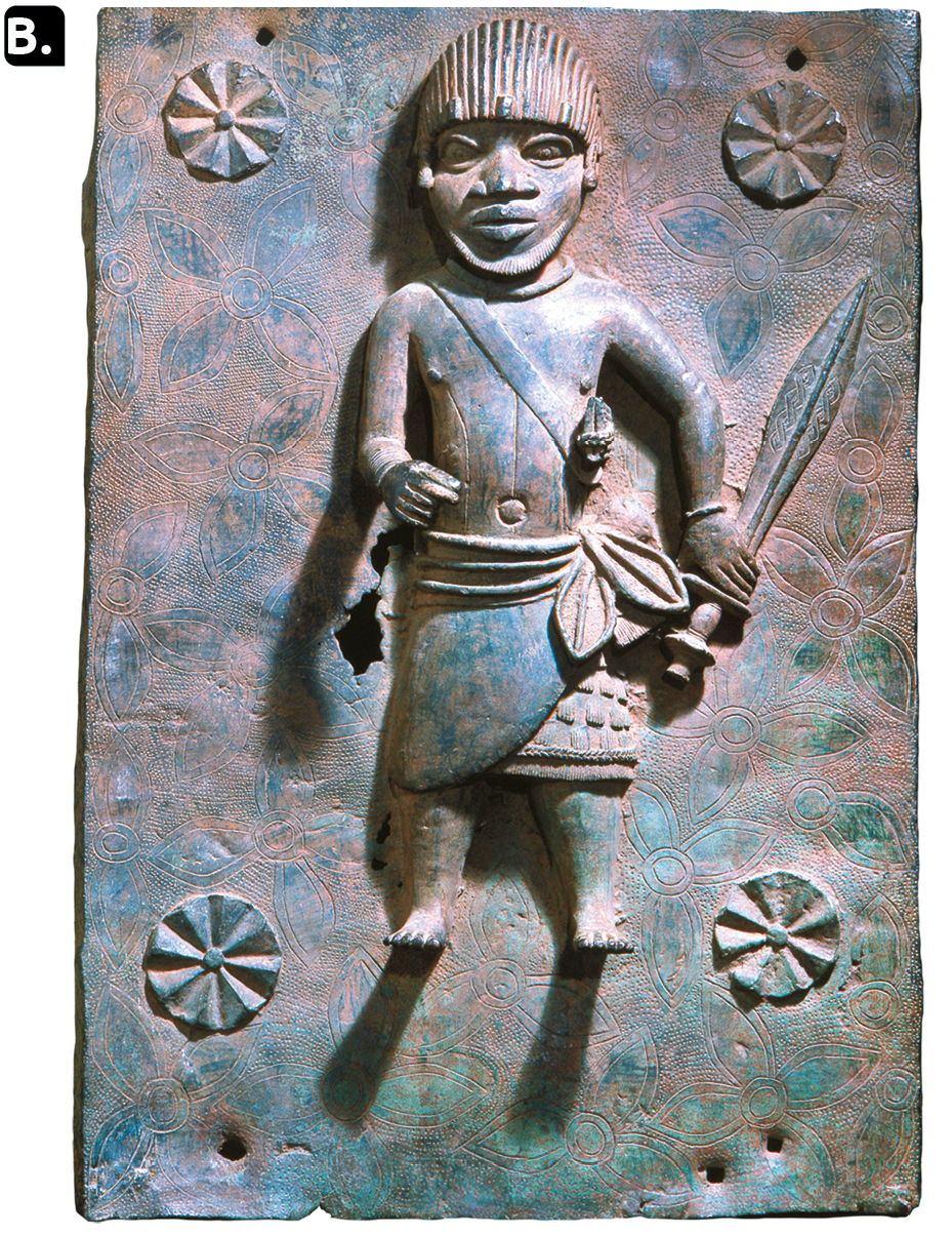 Relevo 'B'. Um homem com tecido ao redor da cintura, segurando com a mão esquerda, uma espada.