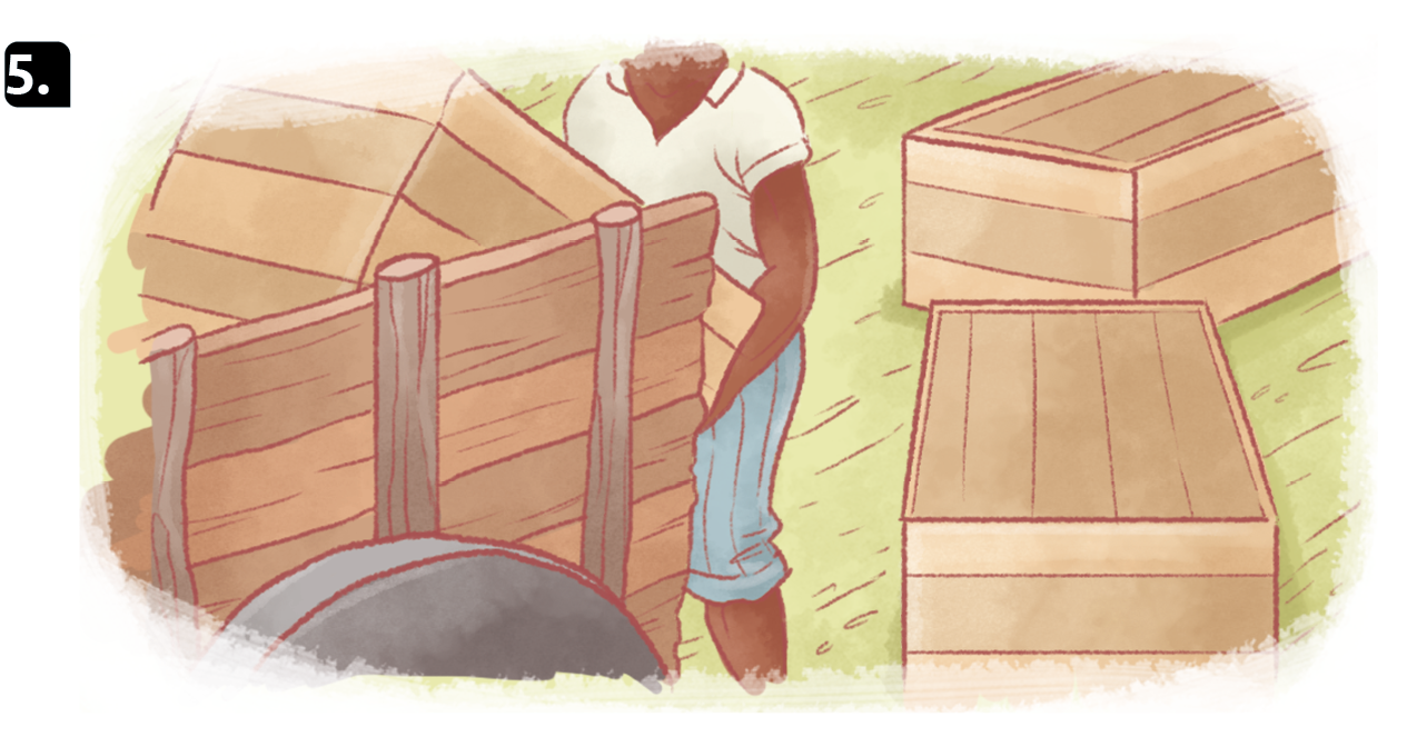Ilustração 5. Destacando uma pessoa negra carregando caixotes para uma carroça de madeira.