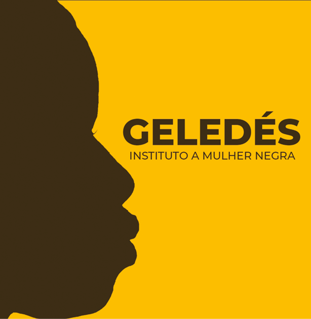 Página de internet. Cartaz com a silhueta do rosto de uma pessoa negra. Ao lado, o texto: GELEDÉS INSTITUTO A MULHER NEGRA. No Fundo cor, amarela.