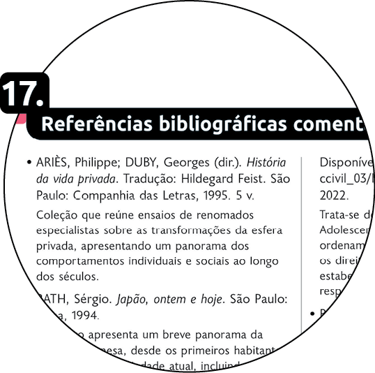 Ilustração. Exemplifica como será: 17. Referências bibliográficas comentadas, página composta por texto.