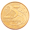 Fotografia de uma moeda de 25 centavos.