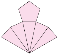 Ilustração de uma planificação de sólido geométrico, formado por 5 triângulos e 1 pentágono.