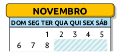 Ilustração de uma parte de um calendário com também, apenas uma parte do mês de novembro representado. Nele estão as datas dos dias 1 ao dia 8, em que o dia 1 está em uma terça.