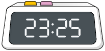 Ilustração de um relógio digital indicando 23 horas e 25 minutos.