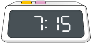 Ilustração de um relógio digital indicando 7 horas e 15 minutos.
