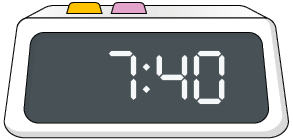 Ilustração de um relógio digital indicando 7 horas e 40 minutos.