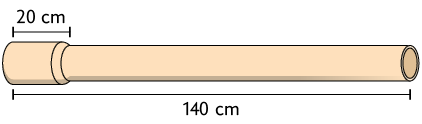 Ilustração de um cano. Há a indicação que a peça de emenda mede 20 centímetros e o cano total junto com a peça mede 140 centímetros.