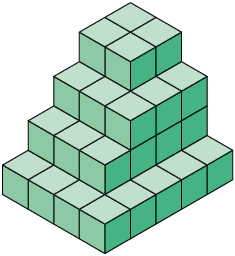 Ilustração de uma pilha irregular, formada por 45 cubos.