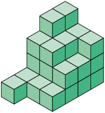 Ilustração de uma pilha irregular, formada por 31 cubos.