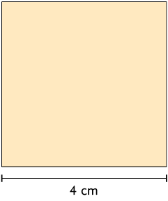 Ilustração de um quadrado com 4 centímetros de medida do comprimento do lado.