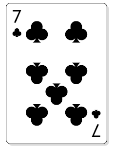 Ilustração de uma carta de baralho: 7 de paus.