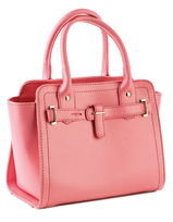 Fotografia de uma bolsa de mão rosa.