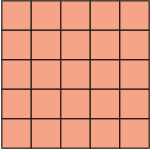 Ilustração de um quadrado formado por vários quadradinhos, com 5 quadradinhos de lado.
