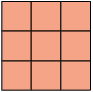Ilustração de um quadrado formado por vários quadradinhos, com 3 quadradinhos de lado.