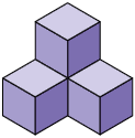 Ilustração de uma pilha composta por 4 cubos iguais. Eles estão dispostos da seguinte forma: há um cubo com outro em cima, e dois lado a lado em duas faces laterais consecutivas do primeiro citado.
