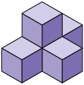 Ilustração de uma pilha composta por 5 cubos iguais. Eles estão dispostos da seguinte forma: há um cubo com outro em cima, e três lado a lado em três faces laterais consecutivas do primeiro citado.